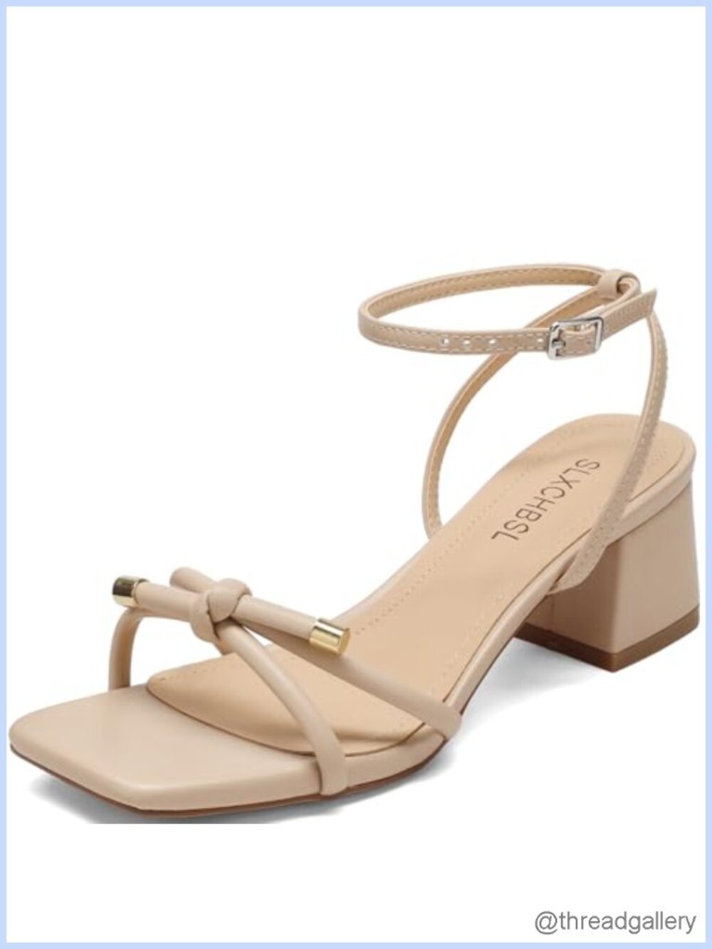 Strappy Heels for Women with Bow 2-Inch Chunky Block Heels Sandals Square Open
